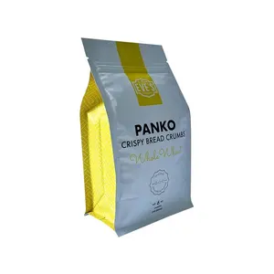 Bolsa de embalaje de harina de fondo plano a prueba de humedad bolsa de plástico de embalaje Panko de alimentos de papel de aluminio personalizado con Ziplock