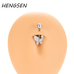 HENGSEN Gioielli per <span class=keywords><strong>Ombelico</strong></span> <span class=keywords><strong>all</strong></span>'Ingrosso in <span class=keywords><strong>Argento</strong></span>, Oro, Acciaio Inossidabile Placcato Oro 18K con Zirconi a Forma di Farfalla per Matrimonio - Product Image 6
