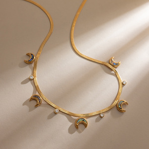 Moon Shape <b>Abalone</b> <b>Shell</b> Necklace 18K Stainless Steel Bezel Setting Party Everyday Wear - Product Image 4