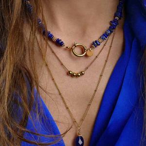 2025 Vintage Style ternir sans véritable plaqué or en acier inoxydable Lazurite bijoux populaire cadeau Nature pierre collier fait main - Product Image 3