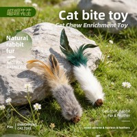 Jouet interactif pour chien en fourrure de lapin naturelle et cuir, avec ver et plume, pour la dentition, les morsures et le jeu