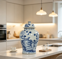 Vente en gros de pots à gingembre sous glaçure bleu et blanc, motif floral et oiseaux, style traditionnel chinois, avec couvercle, pour collection et décoration antique