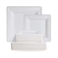 Assiettes carrées jetables modernes et luxueuses en pulpe de bagasse de canne à sucre, écologiques, biodégradables et compostables, 16 cm, 20 cm, 26 cm