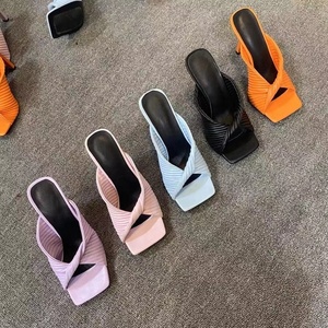 Beauty Color Cross Band Women Summer Shoes Open Square Toe Slip-on High Thin Heels Outdoor Women Sandals Slides Slippers Shoes - Product Image 5