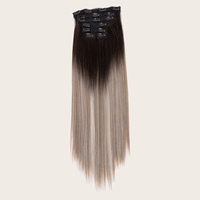 Extensions de cheveux synthétiques à clipser, longues et droites, effet ombré, résistantes à la chaleur, avec 7 pièces/ensemble, 160 grammes