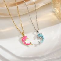 Colliers magnétiques pour couple en cuivre plaqué rhodium et or 18 carats, pendentif cœur, colliers magnétiques d'amour arc-en-ciel style dessin animé