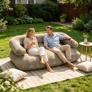 Built-in Pump Flocked Beach Air Couch PVC Blow-up Garden Air Lounger for Festivals Camping Home <b>Inflatable</b> <b>Sofa</b> - Product Image 5