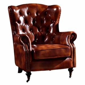 Amerikaanse Stijl Houten Frame Gestoffeerde Echt Lederen Fauteuil Bruine <span class=keywords><strong>Wingback</strong></span> Stoel - Product Image 3