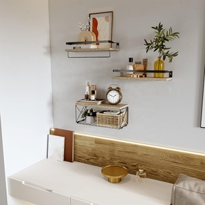Estantes <span class=keywords><strong>de</strong></span> baño con cesta <span class=keywords><strong>de</strong></span> almacenamiento <span class=keywords><strong>de</strong></span> alambre, estante flotante moderno, estante <span class=keywords><strong>de</strong></span> <span class=keywords><strong>madera</strong></span> <span class=keywords><strong>para</strong></span> pared - Product Image 5