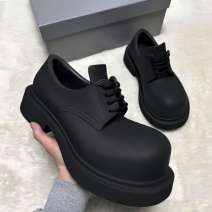 2026 New Premium Black Leather <b>Platform</b> Derby Shoes Chunky Big Toe Lace-Up Dress Shoes for Men - Product Image 3