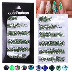 6 takım 1440 adet düz dipli kristal cam yuvarlak tırnak kristal DIY Rhinestone tırnak süsleme toptan - Product Image 2