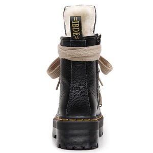 Real wool high-top crosslaced motorcycle boots for women personalized short boots, genuine leather shoes six-<b>pointed</b> star design - Product Image 2