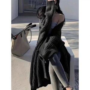 Cardigan en tricot épais surdimensionné pour <span class=keywords><strong>femme</strong></span>, manteau pull mi-<span class=keywords><strong>long</strong></span> à manches longues en mélange de viscose - Product Image 1