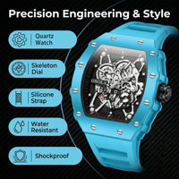 Montre sport à quartz de luxe pour homme ONOLA 3827C - Cadran squelette en forme de barillet, lumineux, étanche, bracelet en silicone, style business