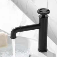 Mitigeur de lavabo à poignée unique en laiton massif Robinet de lavabo Design moderne Robinet d'eau chaude et froide Céramique Couleur noire pour salle de bain