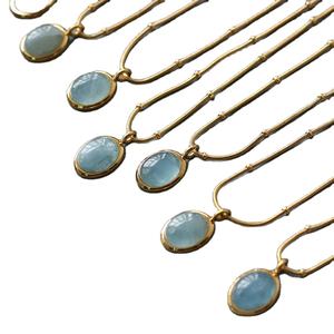 Penjualan Terlaris INS Desain Baru Kalung Rantai Baja Tahan Karat Berlapis Emas 18K Liontin <span class=keywords><strong>Aquamarine</strong></span> Biru Berbentuk Oval untuk Wanita - Product Image 1