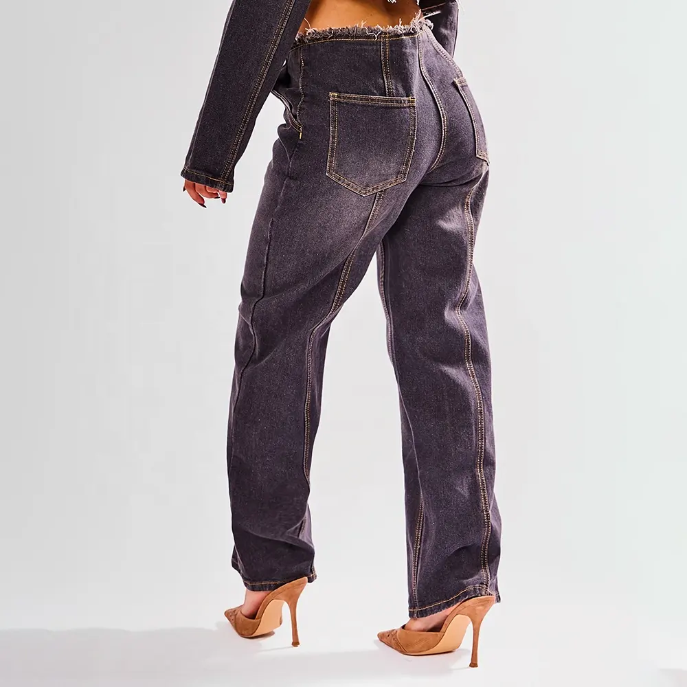 GDTEX طقم جينز مخصص بشعار من قطعتين طقم جينز نسائي للنساء ساق مستقيمة طقم جينز وجاكيت نسائي