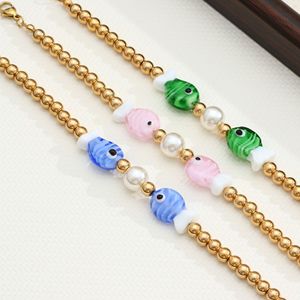 สร้อยข้อมือลูกปัดแก้วชุบทอง 18k สีสันสดใสสไตล์มหาสมุทร เครื่องประดับแฟชั่นสำหรับผู้หญิง งานฝีมือประดับลูกปัดน่ารัก ทำด้วยมือ เหมาะเป็นของขวัญ - Product Image 2
