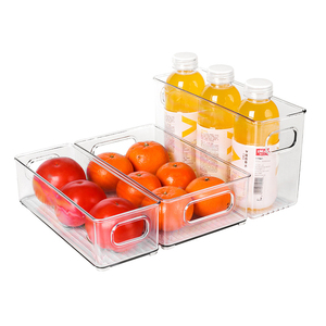 Plastic Clear Pantry Food Storage rack Stackable Fridge Organizers Refrigerator Bins with Cutout Handles for Freezer