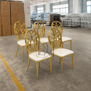 Leaf Fan Back Gold Stainless Steel Wedding <b>Chair</b> with <b>White</b> Cushion for Banquet and Hotel Events Wholesale Seating - Product Image 3