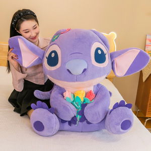 Coussin en peluche violet brodé de fleurs, motif dessin animé, mignon, <span class=keywords><strong>Lilo</strong></span>, poupée de confort pour bébé, cadeau de Saint-Valentin, bouquet pour filles - Product Image 2