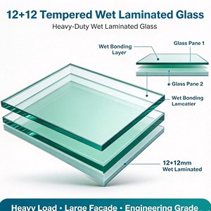 Pannello di Vetro Temperato Laminato a Umido 12+12mm, Pannello di Sicurezza Resistente, Vetrate Trasparenti Lisce per Facciate e Ringhiere di Balconi - Product Image 1