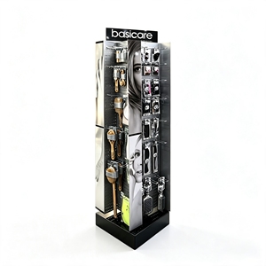 Metal 4‑Sided Rotating Floor Display Stand Pegboard <b>Hook</b> Retail Display Rack For Personal Care Beauty <b>Tools</b> - Product Image 1