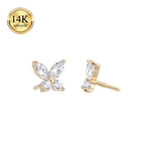 14K прочное золото M0.8 с внешней резьбой в форме бабочки, 1,5*3,0 мм, циркониевые украшения для пирсинга - Product Image 1