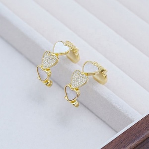 Women's Gold Plated 925 <b>Silver</b> Princess Cut C-Shaped <b>Earrings</b> with Zircon and Pearl Trendy High Luxury Design New Love Set - Product Image 2