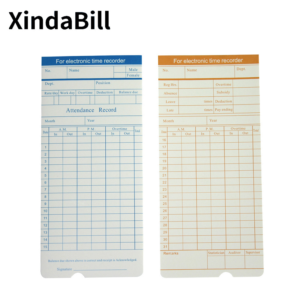 Xindabill บัตรตอกบัตร,กระดาษการ์ดรายเดือนพนักงานออฟฟิศเข้างานรายสัปดาห์ขายส่งราคาถูก