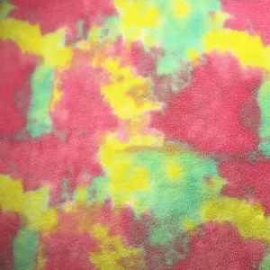 Disperse Print Imitate Tie Dyed Sherpa Fleece Fabric Polyester Knit Weft Faux Fur Print Shu Velveteen Plush Sherpa Fleece Fabric