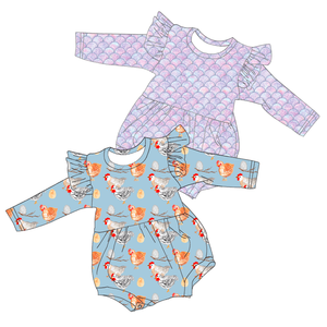 Romper Rajut Tebal Motif Ayam Vintage Barat untuk Anak Perempuan, Sweater Bayi Bahan Bambu, Romper Bubble - Product Image 1