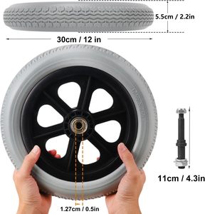 HL <span class=keywords><strong>12</strong></span> 인치 솔리드 구조 PU FOAM 플라스틱 스포크 휠 캐스터 휠 용 하드 고무 타이어 이동성 보조 액세서리 휠 - Product Image 2