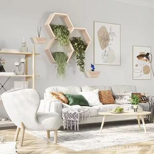 Hexagonal Wooden Wall Mounted Storage <b>Shelf</b> Solid Wood For <b>Bedroom</b> Living Room Organization - Product Image 2