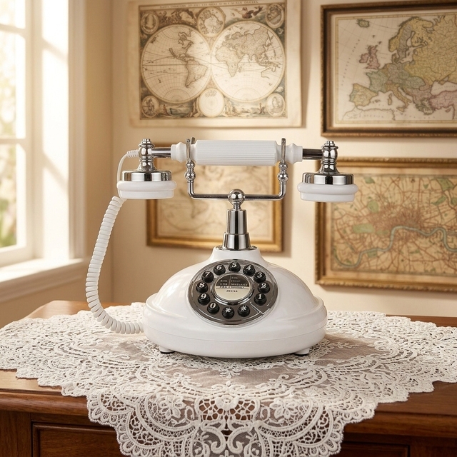 Antique Retro Landline Phone Vintage European Style Corded Telephone Plastic Model 1600 Crystal Buttons Redial Function Home