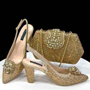 2026 Women Geometric Fashion Diamond Pointed <b>Heels</b> Rhinestone Sandals <b>and</b> Matching Polyester Lining <b>Bags</b> Set - Product Image 2