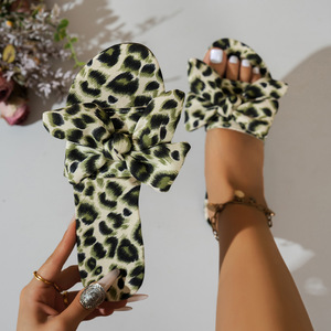 New Leopard Bow Lightweight Ladies Slippers Rubber Sole Open/Peep Toe Ladies Sandals Fashion Casual Shoes <b>Slides</b> for Women - Product Image 1