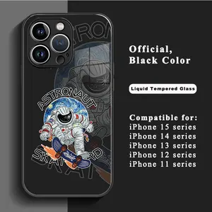 For Apple iPhone 15 Pro Max 14 13 12 11 Plus Cover Customized Design Astronaut 2D Liquid Tempered Glass Phone Case