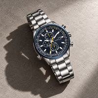 Montre chronographe à quartz haut de gamme pour homme, boîtier en alliage 43 mm, bracelet en acier inoxydable, cadran à aiguilles, style professionnel, résistance à l'eau 10 m