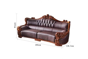 Antique Luxury Traditional European Design Genuine Leather Sectional <b>Sofa</b> Set with Wood <b>Legs</b> <b>for</b> Living Room - Product Image 5