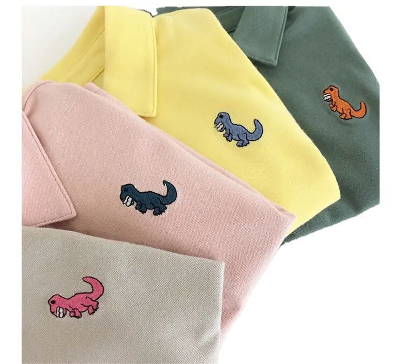 Jungen Dinosaurier Stickerei Polo T- Shirts Sommer Atmungs Polo Tops Kinder Solide Tees Kinder Baumwolle Jungen Kleidung