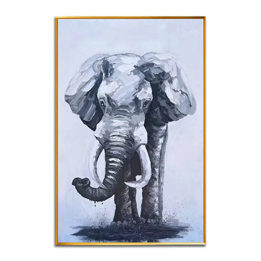 Pintura abstrata moderna de elefante em preto e branco pintados pesados, arte original feita à mão com óleo em tela OEM/ODM