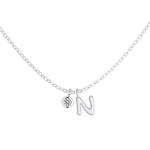 Dylam Rhodium Plated Dainty CZ Alphabet -N- Letter Necklace, Personalized Name <b>Initial</b> Necklace for Women Female - Product Image 1