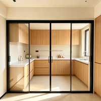 Porte coulissante de cuisine en aluminium de luxe minimaliste, facile à nettoyer, en verre trempé, étanche, sur mesure