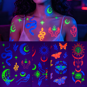 Autocollants corporels phosphorescents, série Boho <span class=keywords><strong>Soleil</strong></span> <span class=keywords><strong>Lune</strong></span> Serpent Œil Maléfique, tatouages temporaires lumineux pour adultes - Product Image 5