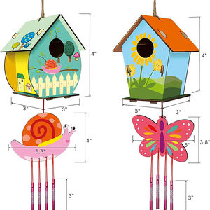 Mükemmel DIY ahşap Birdhouse rüzgar zil seti çizim oyuncak seti çocuklar için erkek ve kız paskalya parti iyilik için sepet iticiler - Product Image 2