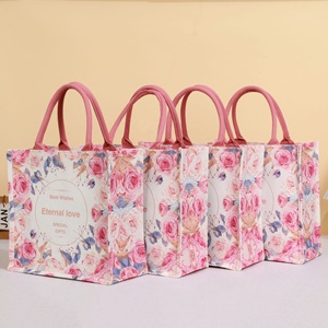 Vente en gros de sac en toile vintage pour mariage rose rouge fourre-tout 3D Sac à main uni créatif avec fermeture éclair et longue anse en coton - Product Image 6