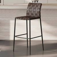 Chaise de bar italienne en métal avec dossier tressé à la main, tabouret de bar design haut de gamme pour la maison, restaurant, extérieur, hôtel, luxe