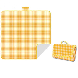 <b>Foldable</b> Outdoor Picnic Mat With Leaf Pattern Yellow Green Rectangle Portable <b>Beach</b> Mat For 1-2 Person Camping Use - Product Image 6
