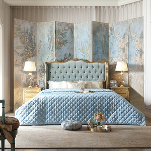 <span class=keywords><strong>Letto</strong></span> <span class=keywords><strong>Matrimoniale</strong></span> in Legno Massello Stile Francese, <span class=keywords><strong>Oro</strong></span> Anticato, 1,8m, Imbottito e Intagliato, <span class=keywords><strong>Letto</strong></span> Nuziale Europeo, <span class=keywords><strong>Letto</strong></span> Principessa con Testiera Trapuntata in Tessuto - Product Image 2